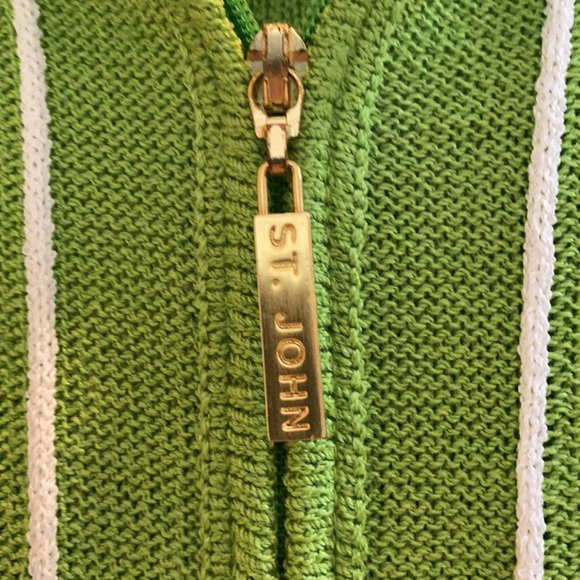 ST. JOHN Green w/White Stripes Sweater Set - Picture 11 of 14